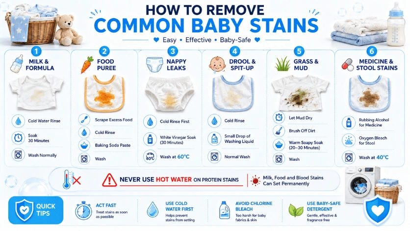 Never use hot water on protein stains